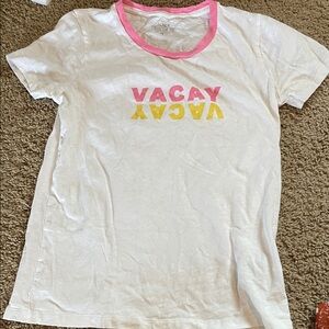 J. Crew White VACAY Graphic Ringer Tee with Pink Trim